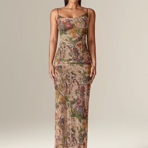 Evita Ruched Mesh Corset Maxi Dress (Garden Muse) Size L